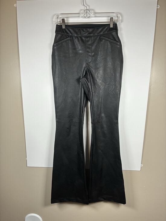 Spanx Pants - Spanx M Black Faux Leather Flare Pants High Waist Pull On Shaping Y2K Stretch